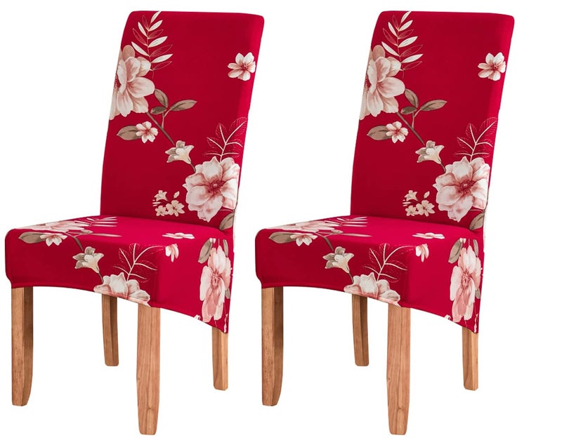 Deisy Dee XL/Oversized Removable Washable Soft Spandex Extra Large Dining Room Chair Covers for Kitchen (red Flower, 2) - Image 1