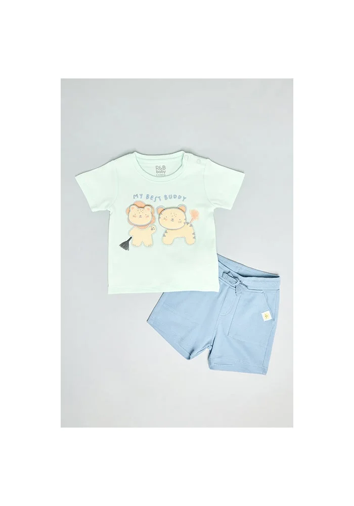 أر أند بي Appliqued T-Shirt & Shorts Set