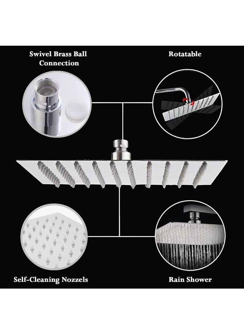 Carnival CARNIVAL Heavy Duty Ultra Slim Square 8x8 Overhead Shower | Stainless Steel 304 Rainfall Shower Head For Bathroom | Adjustable Angles With Premuim Chrome Finish WIthout Arm (8x8)  - Image 2