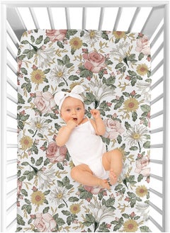 Sweet Jojo Designs Vintage Floral Boho Girl Fitted Crib Sheet Baby or Toddler Bed Nursery - Blush Pink, Yellow, Green and White Shabby Chic Rose Flower Farmhouse  - Image 4