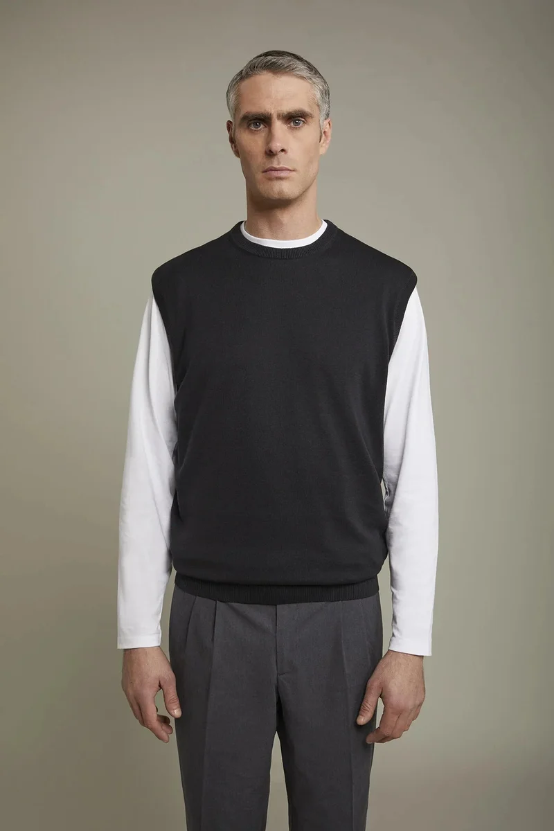دوبل غانغر Men's roud neck sweater 100% cotton regular fit - Black