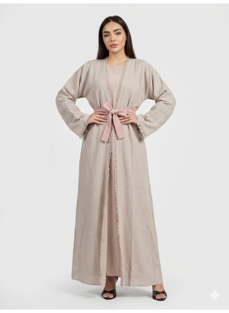 Reem Abayas Women's Grey Frayed Edges Abaya with Matching Sheila