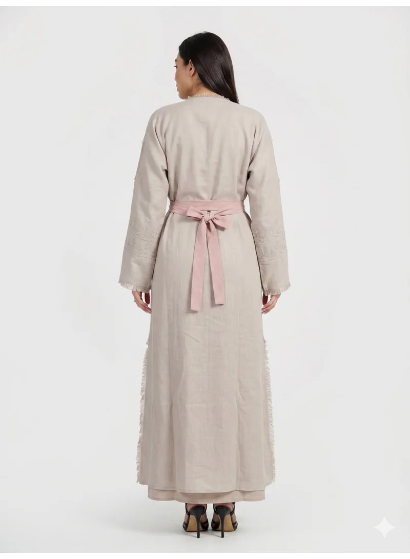 Reem Abayas Women's Grey Frayed Edges Abaya with Matching Sheila