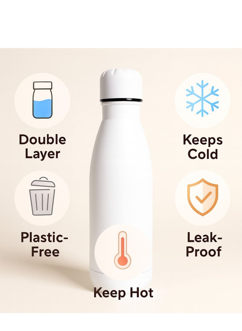 زجاجة ماء حرارية 500 مل استانلس ستيل 304 مزدوجة الجدار قارورة معزولة تحافظ على السخونة والبرودة قارورة سفر محكمة الإغلاق للرياضة والمكتب أبيض - Image 5