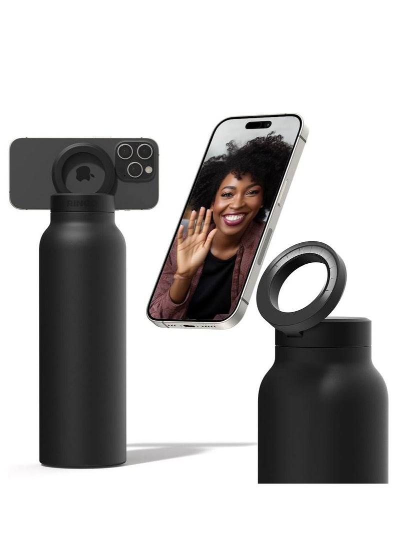 terrion All-in-One Water Bottle, Tripod, & Magnetic Phone Mount: Stainless Steel Insulated Water Bottle with Magnetic Tripod Phone Holder, Hot 12 Hours, Cold 24 Hours, Works with Any Device - Black - Image 1