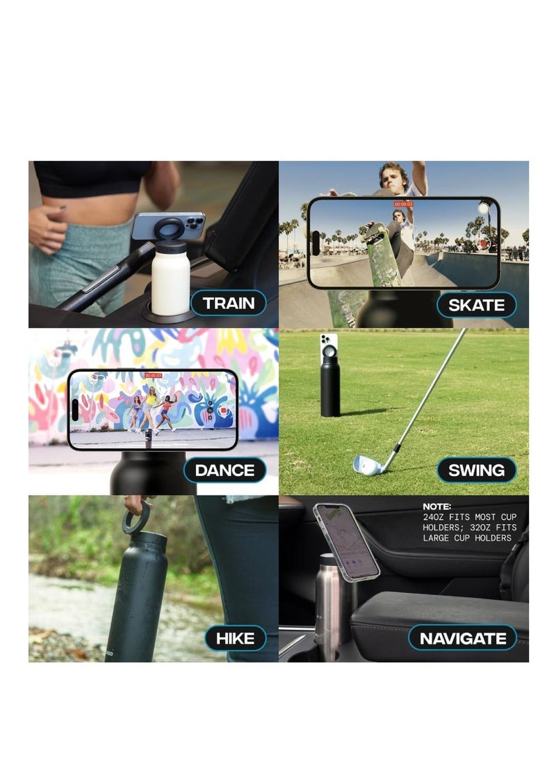 terrion All-in-One Water Bottle, Tripod, & Magnetic Phone Mount: Stainless Steel Insulated Water Bottle with Magnetic Tripod Phone Holder, Hot 12 Hours, Cold 24 Hours, Works with Any Device - Black - Image 5