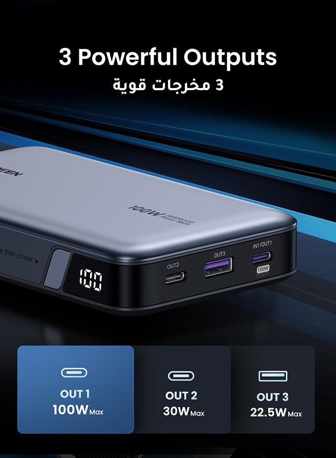 Ugreen 20000mAh 100W Power Bank Fast Charging Portable Charger Laptop Charger Portable With 2 USB C And 1 USB A Port Battery Pack For Laptop MacBook Dell iPhone 16 15 Series Galaxy S24 S23 Ultra iPad AirPods - Image 4