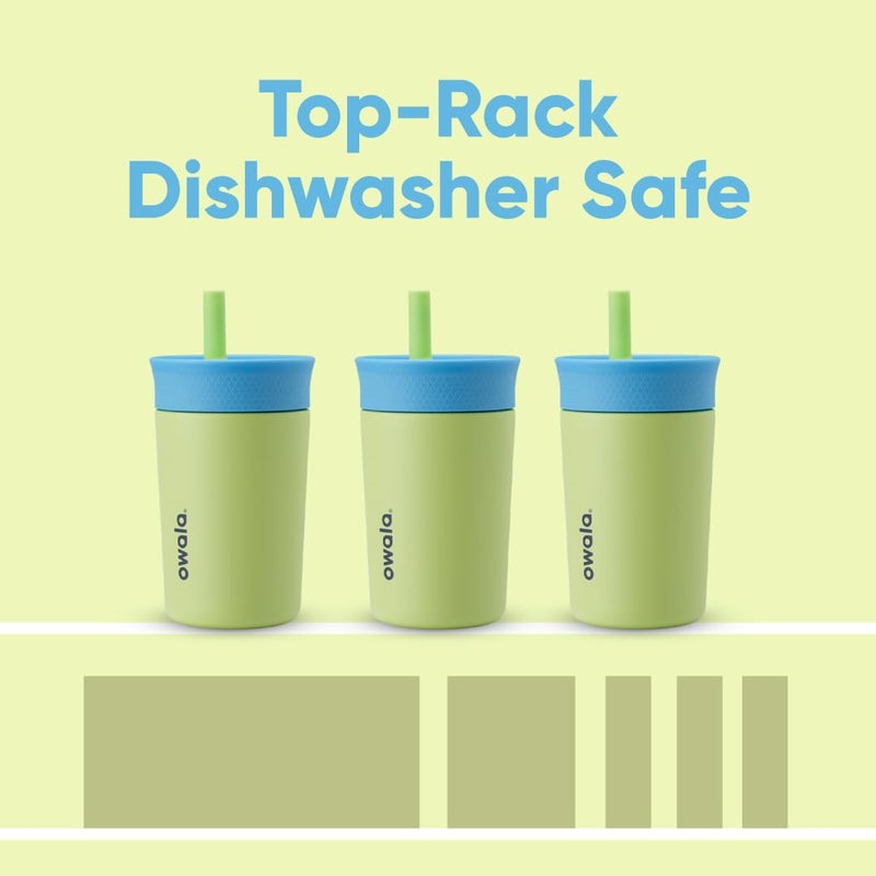 Owala Owala Kids Insulation Stainless Steel Tumbler with Spill Resistant Flexible Straw  Easy to Clean  Kids Water Bottle  Great for Travel  Dishwasher Safe  12 Oz  Blue and Light Green (Turtley Awesome)  - Image 5
