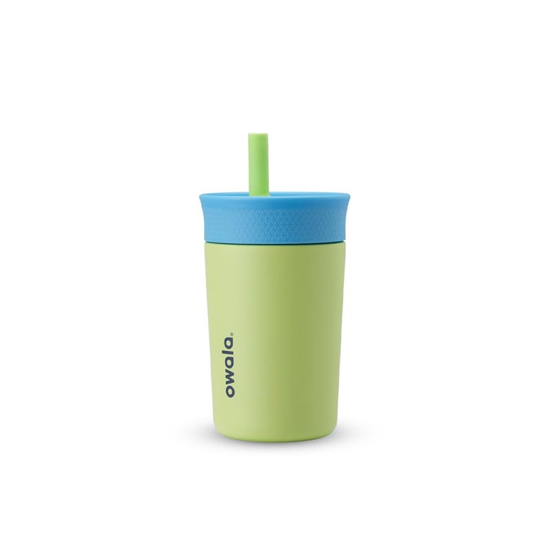 Owala Owala Kids Insulation Stainless Steel Tumbler with Spill Resistant Flexible Straw  Easy to Clean  Kids Water Bottle  Great for Travel  Dishwasher Safe  12 Oz  Blue and Light Green (Turtley Awesome)  - Image 1