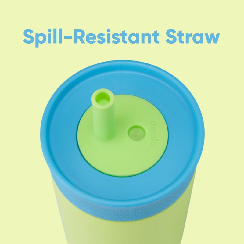 Owala Owala Kids Insulation Stainless Steel Tumbler with Spill Resistant Flexible Straw  Easy to Clean  Kids Water Bottle  Great for Travel  Dishwasher Safe  12 Oz  Blue and Light Green (Turtley Awesome)  - Image 2