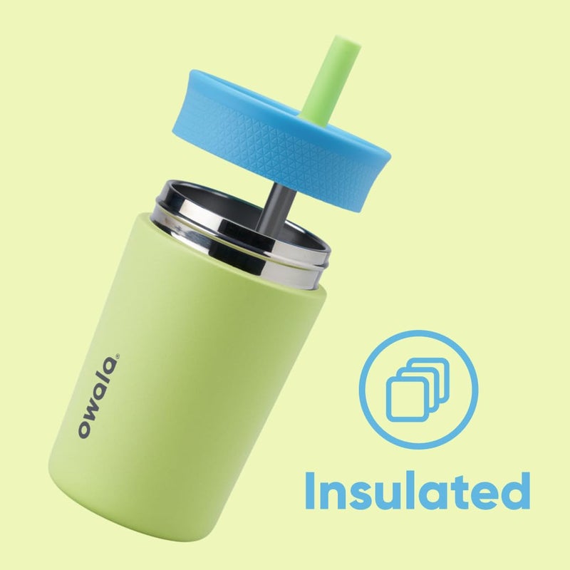 Owala Owala Kids Insulation Stainless Steel Tumbler with Spill Resistant Flexible Straw  Easy to Clean  Kids Water Bottle  Great for Travel  Dishwasher Safe  12 Oz  Blue and Light Green (Turtley Awesome)  - Image 3