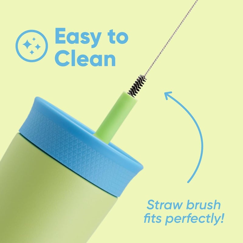 Owala Owala Kids Insulation Stainless Steel Tumbler with Spill Resistant Flexible Straw  Easy to Clean  Kids Water Bottle  Great for Travel  Dishwasher Safe  12 Oz  Blue and Light Green (Turtley Awesome)  - Image 4