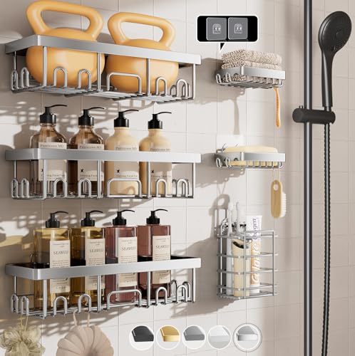 Veken Shower Caddy 6Pack Family Choice Award Winner Large Wall Mounted Shower Rack Bathroom Shelves Over Toilet Organizer Storage Accessories with Soap DishToothbrush Holder - Image 1