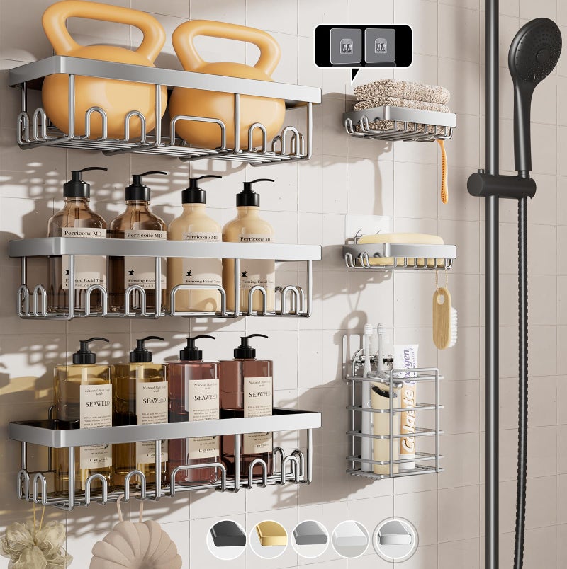 Veken Shower Caddy 6Pack Family Choice Award Winner Large Wall Mounted Shower Rack Bathroom Shelves Over Toilet Organizer Storage Accessories with Soap DishToothbrush Holder - Image 2