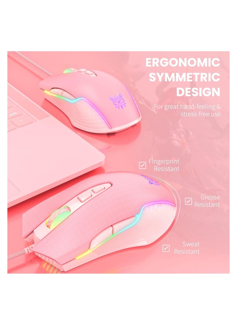 RGB 6400 DPI Wired Gaming Mouse Breathing LED Optical USB 7 ons Gamer Computer Pink Mice for Laptop PC Desktop  - Image 3