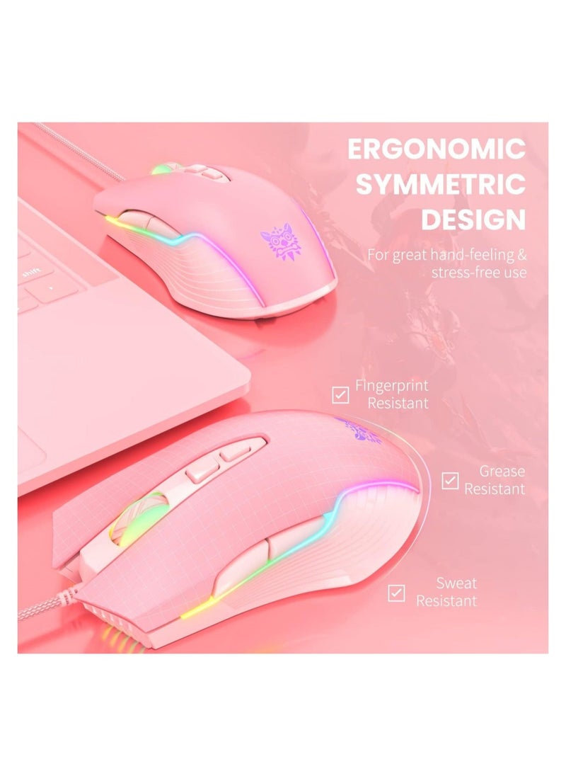 RGB 6400 DPI Wired Gaming Mouse Breathing LED Optical USB 7 ons Gamer Computer Pink Mice for Laptop PC Desktop  - Image 5