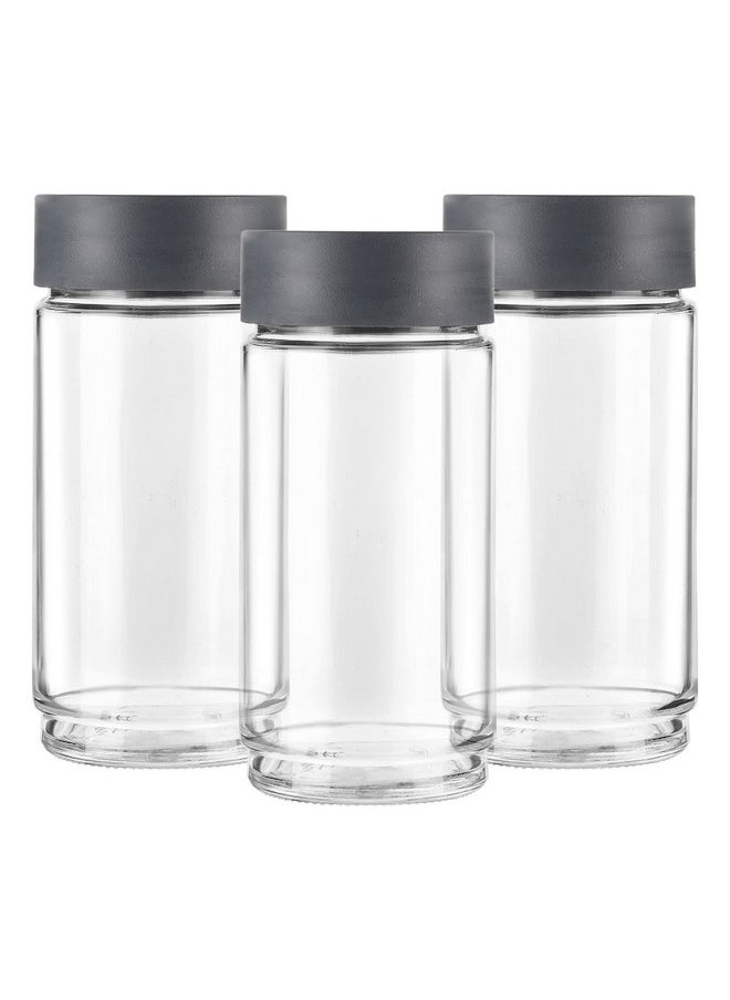 Cello - CELLO Modustack Glassy Storage Jar | Glass Jar with Lid | Air Tight Steel Lid and Stackable | For Storage of Food, Pulses, Spice, Cereals, Cookies, Dry Food | Set of 3 | 1000ml, Grey - Image 1