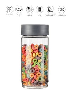 Cello CELLO Modustack Glassy Storage Jar | Glass Jar with Lid | Air Tight Steel Lid and Stackable | For Storage of Food, Pulses, Spice, Cereals, Cookies, Dry Food | Set of 3 | 1000ml, Grey  - Image 3