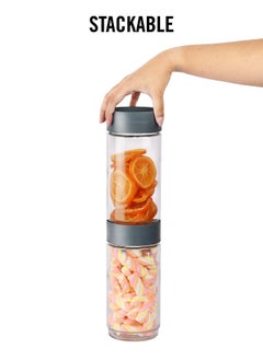 Cello CELLO Modustack Glassy Storage Jar | Glass Jar with Lid | Air Tight Steel Lid and Stackable | For Storage of Food, Pulses, Spice, Cereals, Cookies, Dry Food | Set of 3 | 1000ml, Grey  - Image 4
