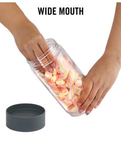 Cello CELLO Modustack Glassy Storage Jar | Glass Jar with Lid | Air Tight Steel Lid and Stackable | For Storage of Food, Pulses, Spice, Cereals, Cookies, Dry Food | Set of 3 | 1000ml, Grey  - Image 5
