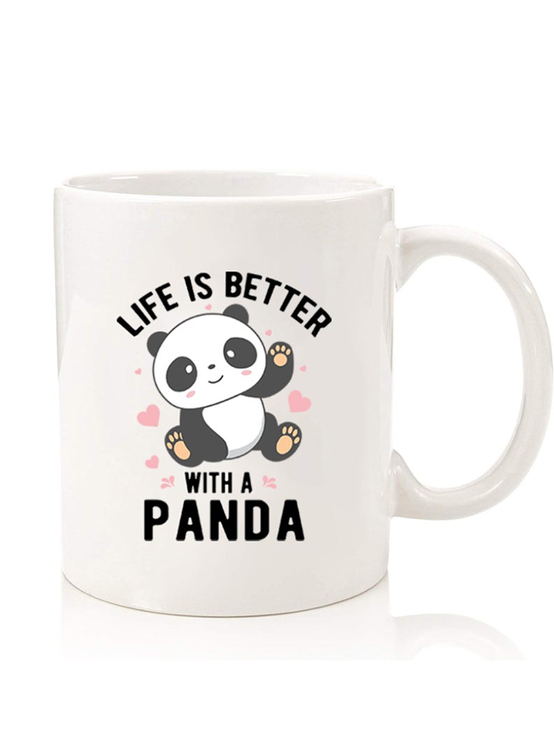 Theodor Premium Quality Two Sided Printed Coffee Mug Tea Cup For Home Office, Kids Men Women Life is better with panda black - Image 1
