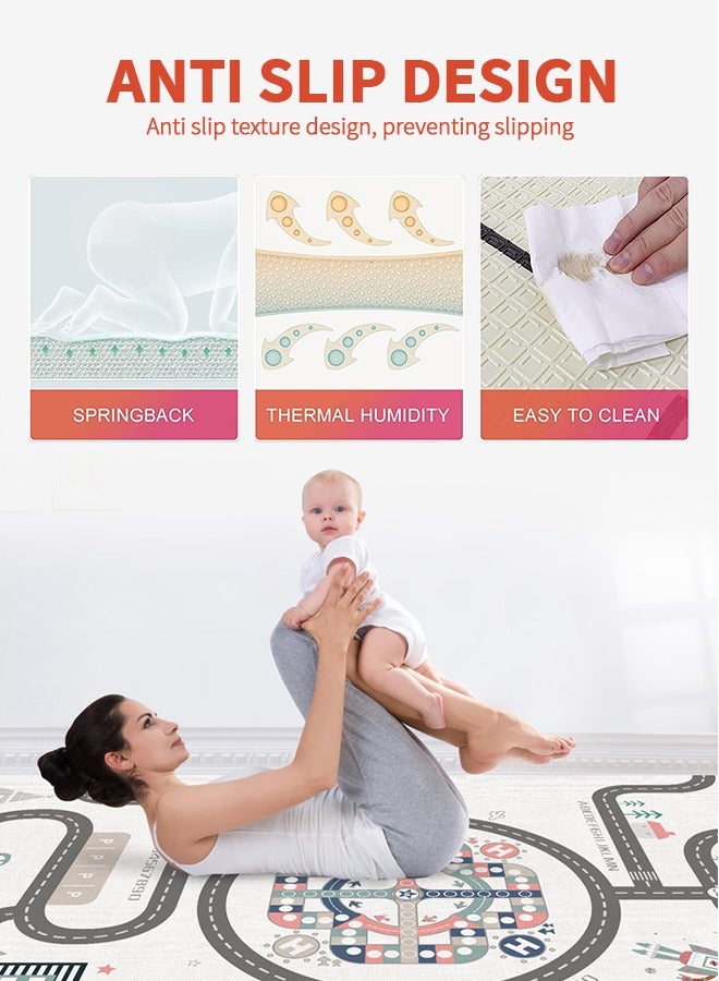 GROIC Baby Play Mat for Floor Play 200 * 180 CM Floor Mat Reversible, Foldable, Portable Extra Large Thick Foam Waterproof Crawling Mat for Toddlers Cartoon Pattern & Flying Chess Double-Side - Image 2