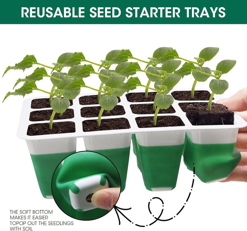 MQHUAYU Self Watering Seed Starter Tray with Grow Light, 10-Pack 120-Cell Reusable Seed Starter Kit with Soft Silicone, Plant Germination Trays with Humidity Dome for Seeding Planting Growing - Image 2