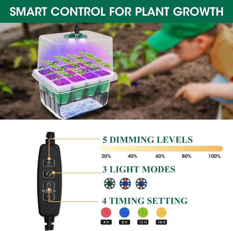 MQHUAYU Self Watering Seed Starter Tray with Grow Light, 10-Pack 120-Cell Reusable Seed Starter Kit with Soft Silicone, Plant Germination Trays with Humidity Dome for Seeding Planting Growing - Image 5