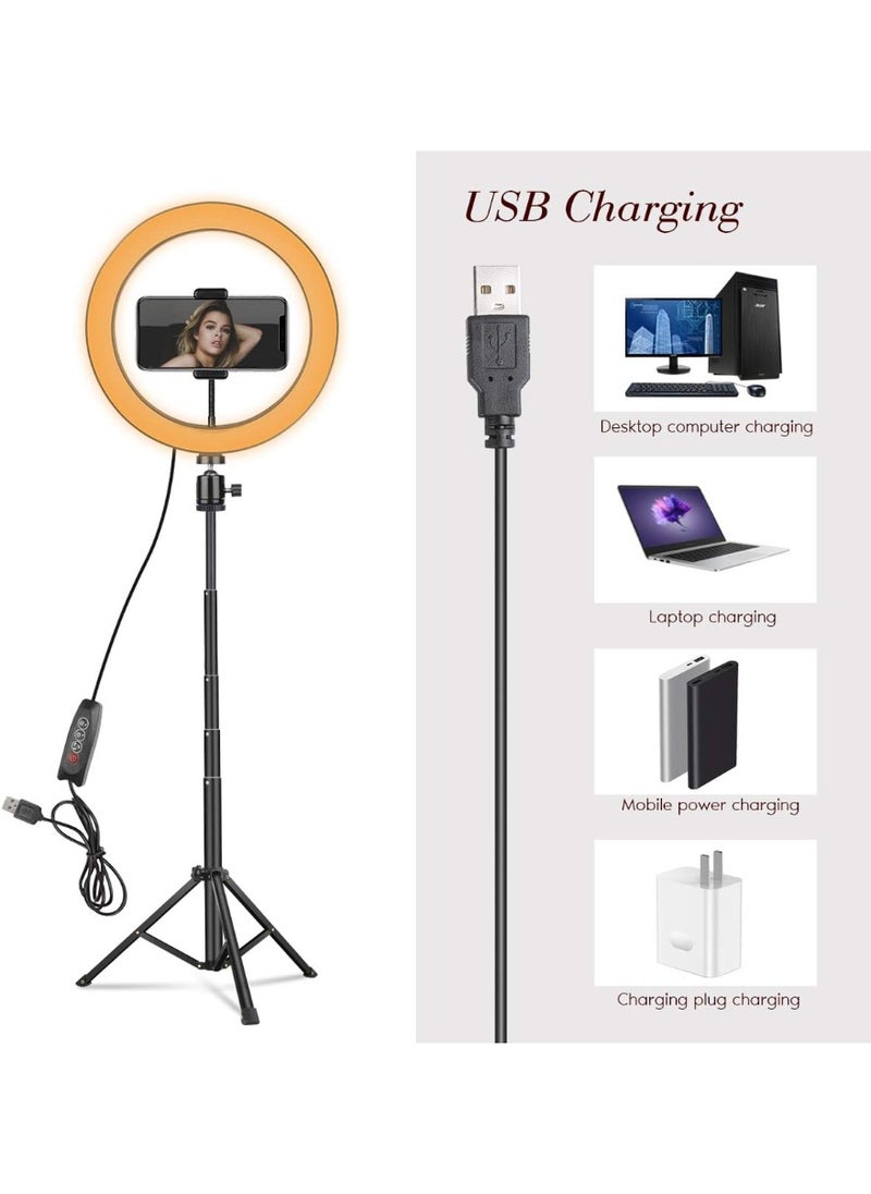Adjustable Ring Light with Tripod Stand and Phone Holder – 3 Light Modes & 10 Brightness Levels for Selfies and YouTube Videos