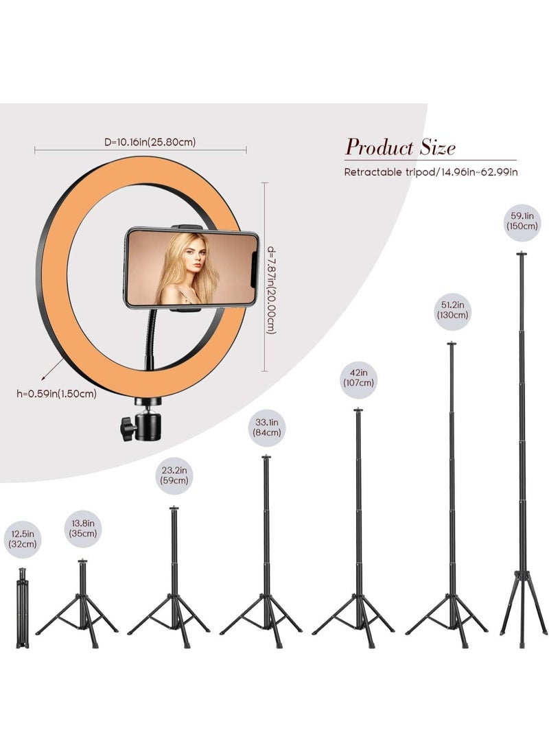 Adjustable Ring Light with Tripod Stand and Phone Holder – 3 Light Modes & 10 Brightness Levels for Selfies and YouTube Videos