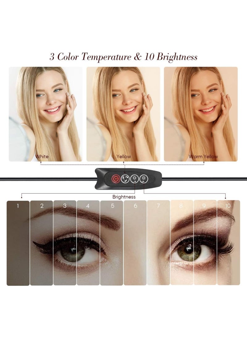 Adjustable Ring Light with Tripod Stand and Phone Holder – 3 Light Modes & 10 Brightness Levels for Selfies and YouTube Videos