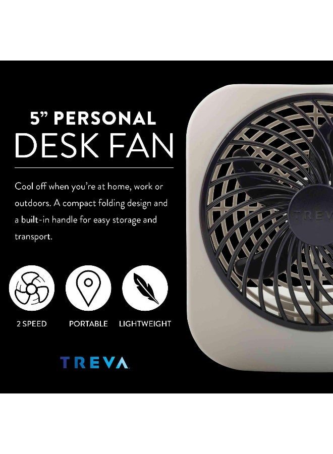 O2COOL Treva 5 Inch Battery Powered Fan Portable Desk Fan 2 Cooling Speeds with Compact Folding & Tilt Design Cubicle Accessories Small Portable (Grey) - Image 3