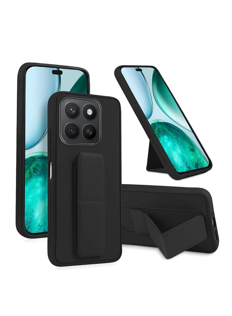 Wtech Honor X8c 4G 2025 Hand Grip Foldable Magnetic Kickstand Wrist Strap Finger Grip With Built-In Iron Case Cover - Black - Image 1