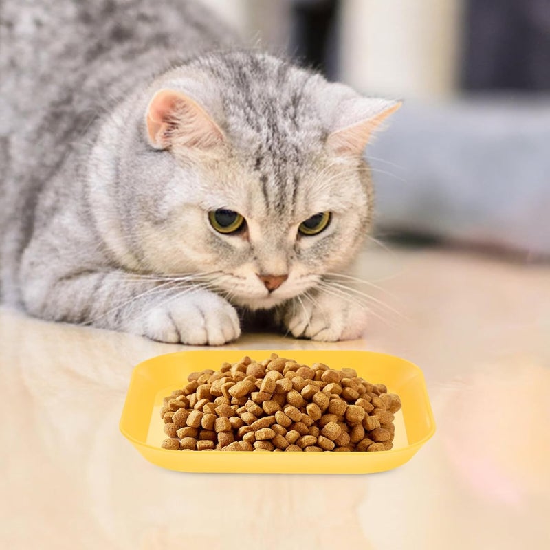 Cat Food Bowls 8pcs Flat Bottom Square Cat Bowls with Base Warm Yellow Shallow Pet Feeding Dish for Kittens - Image 5