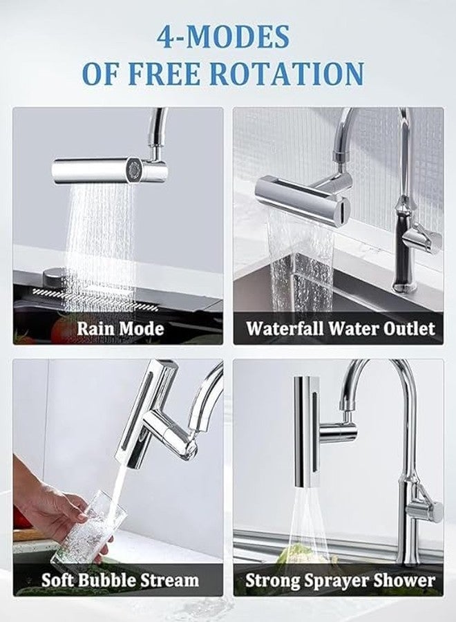 MSA Kitchen Faucet with 360° Swivel Spout and Double Handles, Stainless Steel 4 Modes Splash-Proof Kitchen Bathroom Faucet Extender Multi Function Sink Waterfall Tap for Washing Vegetable Fruit - Image 3