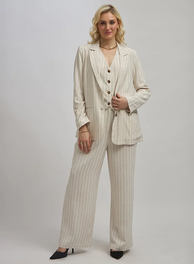 Virgio VIRGIO Linen Pinstripe Long Sleeve Blazer