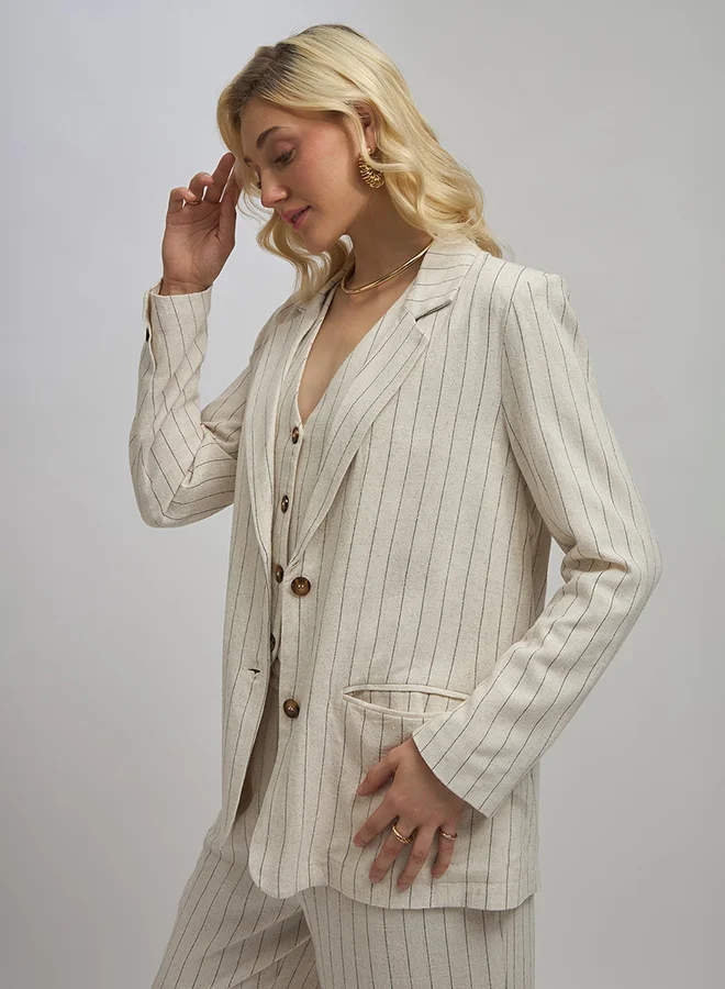 Virgio VIRGIO Linen Pinstripe Long Sleeve Blazer