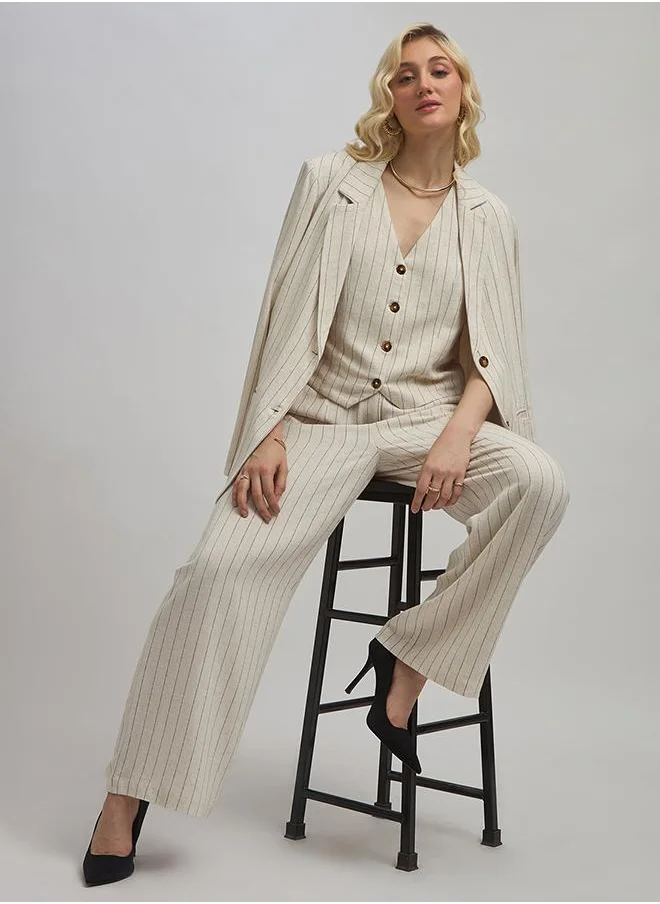 Virgio VIRGIO Linen Pinstripe Long Sleeve Blazer
