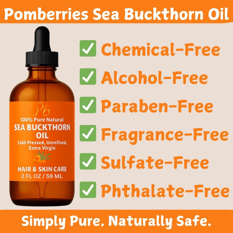 Pomberries Sea Buckthorn Oil â€“ 100% Pure Cold-Pressed from Fruit & Seed â€“ Sea Buckthorn Seed Oil for Face, Hair, Skin & Nails â€“ Supports Radiant, Youthful-Looking Skin â€“ Amber Glass Bottle 2 fl oz - Image 3