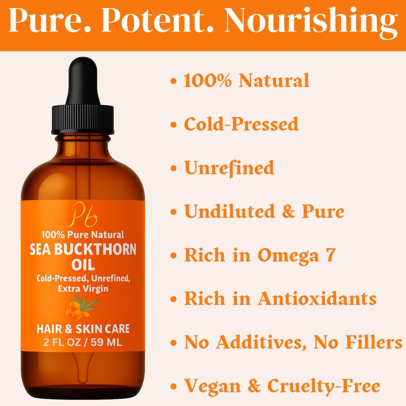 Pomberries Sea Buckthorn Oil â€“ 100% Pure Cold-Pressed from Fruit & Seed â€“ Sea Buckthorn Seed Oil for Face, Hair, Skin & Nails â€“ Supports Radiant, Youthful-Looking Skin â€“ Amber Glass Bottle 2 fl oz - Image 2