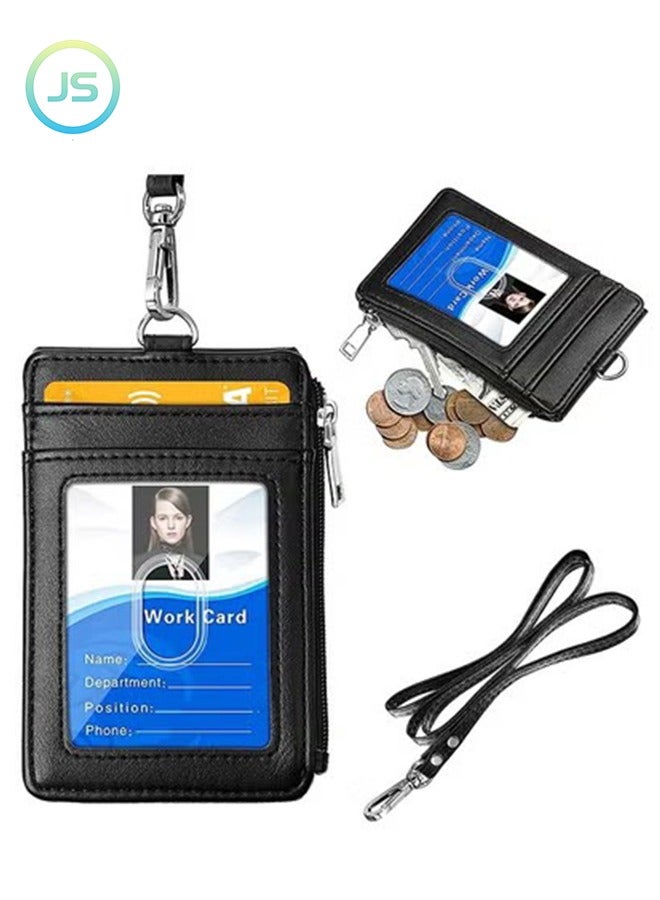 جي أس حامل شارة مع سستة ، بو الجلود حامل شارة الهوية ، المحفظة مع 5 فتحات بطاقة ، 1 الجانب وتتفاعل التدريع جيب 20 بوصة عنق التعادل ، مكتب الهوية ، هوية المدرسة ورخصة القيادة ( أسود ) - Image 1