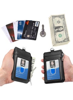 Badge Holder with Zipper, PU Leather ID Badge Card Holder Wallet with 5 Card Slots, 1 Side RFID Blocking Pocket and 20 inch Neck Lanyard Strap for Offices ID, School ID, Driver Licence (Black) - pzsku/Z4CA0FFBB1D927EB7178DZ/45/_/1721353791/912353c7-5beb-4222-b4ce-0c26bd2993b5