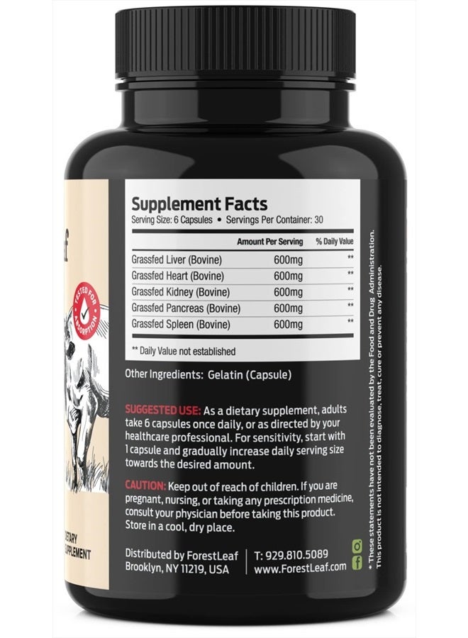 ForestLeaf Beef Organ Supplement - Grass Fed & Pasture Raised - Total Body Wellness & Performance, Organ Complex with 3000mg of Desiccated Beef Liver, Heart, Kidney, Pancreas, Spleen (180 Capsules) - Image 3