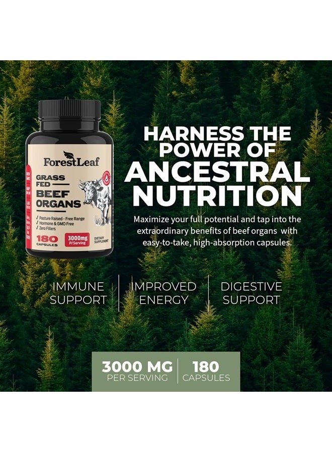 ForestLeaf Beef Organ Supplement - Grass Fed & Pasture Raised - Total Body Wellness & Performance, Organ Complex with 3000mg of Desiccated Beef Liver, Heart, Kidney, Pancreas, Spleen (180 Capsules) - Image 2
