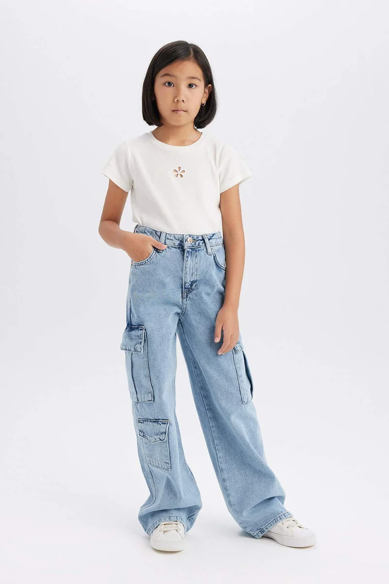 ديفاكتو Girl Cargo Wide Leg Cotton Jeans