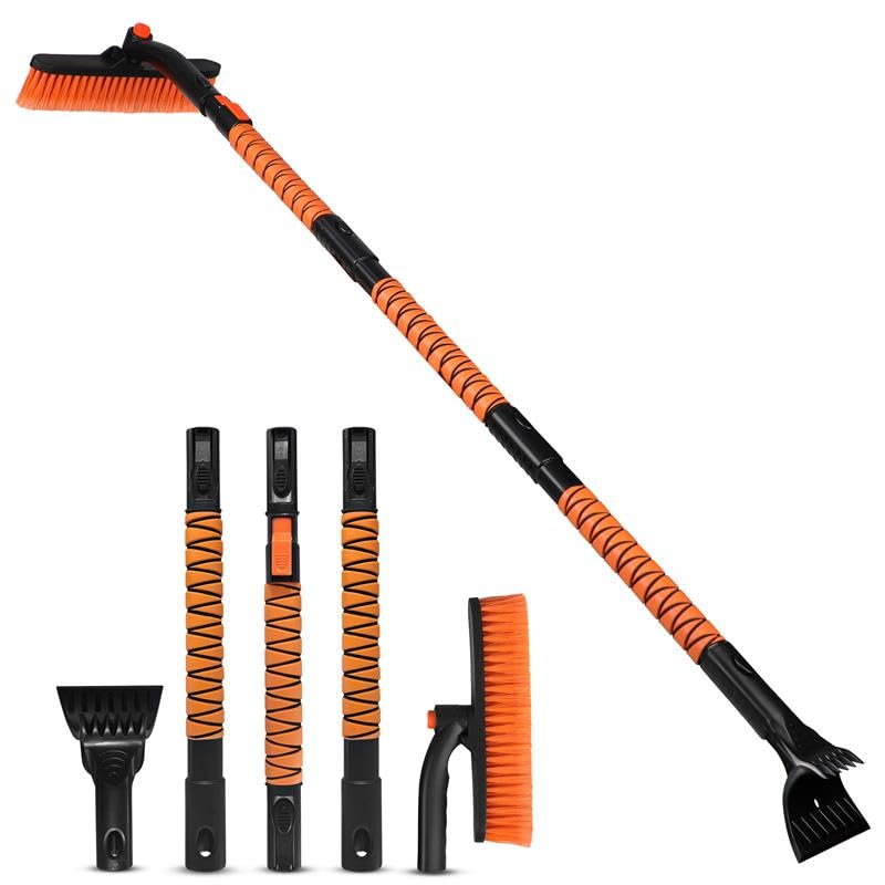EcoNour 63" Extendable Snow Brush & Ice Scraper with 360Â° Pivoting Head | Telescopic Aluminum Handle | Extra Long Snow Brush for Car Windshield, Roof & SUVs | Heavy Duty Ice Scraper for Trucks - Image 1