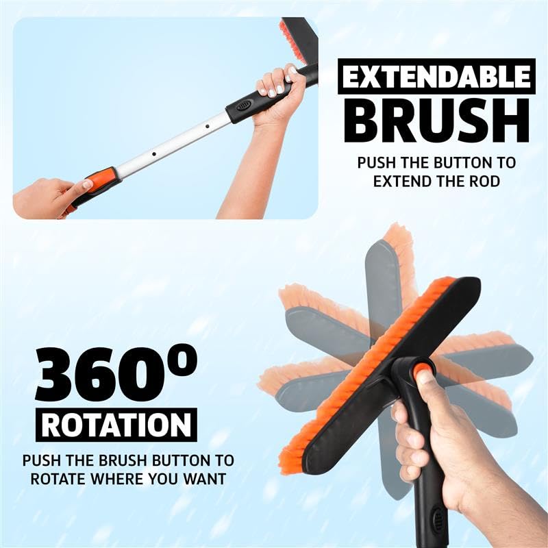 EcoNour 63" Extendable Snow Brush & Ice Scraper with 360Â° Pivoting Head | Telescopic Aluminum Handle | Extra Long Snow Brush for Car Windshield, Roof & SUVs | Heavy Duty Ice Scraper for Trucks - Image 3
