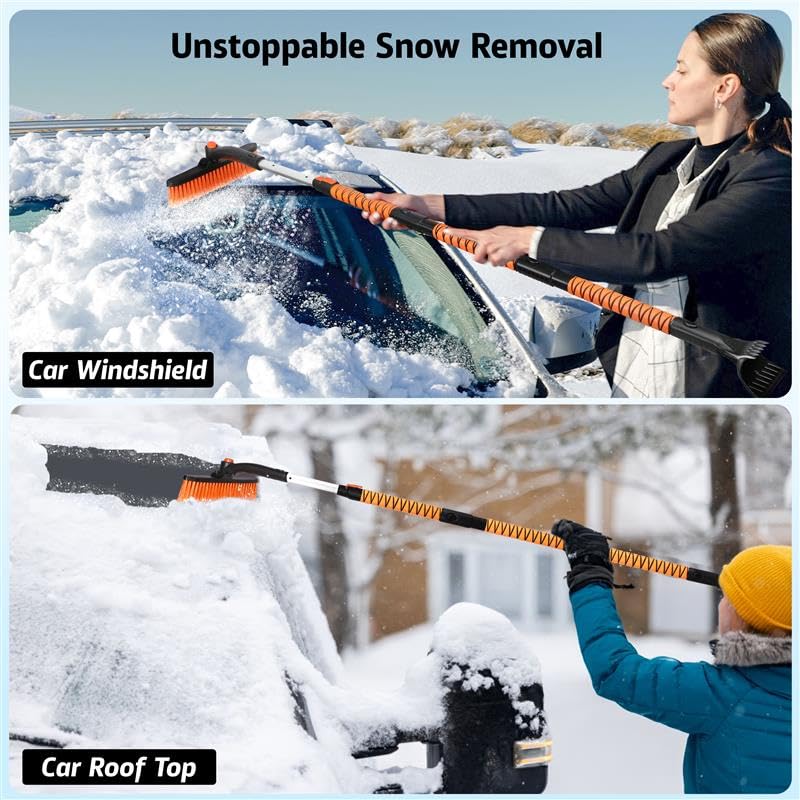 EcoNour 63" Extendable Snow Brush & Ice Scraper with 360Â° Pivoting Head | Telescopic Aluminum Handle | Extra Long Snow Brush for Car Windshield, Roof & SUVs | Heavy Duty Ice Scraper for Trucks - Image 4