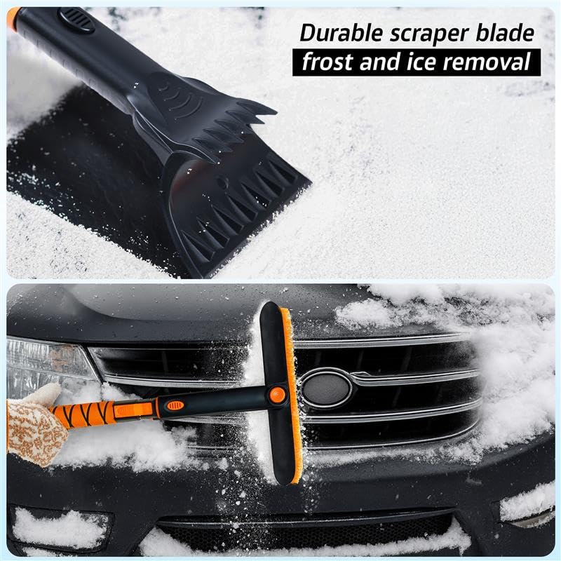 EcoNour 63" Extendable Snow Brush & Ice Scraper with 360Â° Pivoting Head | Telescopic Aluminum Handle | Extra Long Snow Brush for Car Windshield, Roof & SUVs | Heavy Duty Ice Scraper for Trucks - Image 5