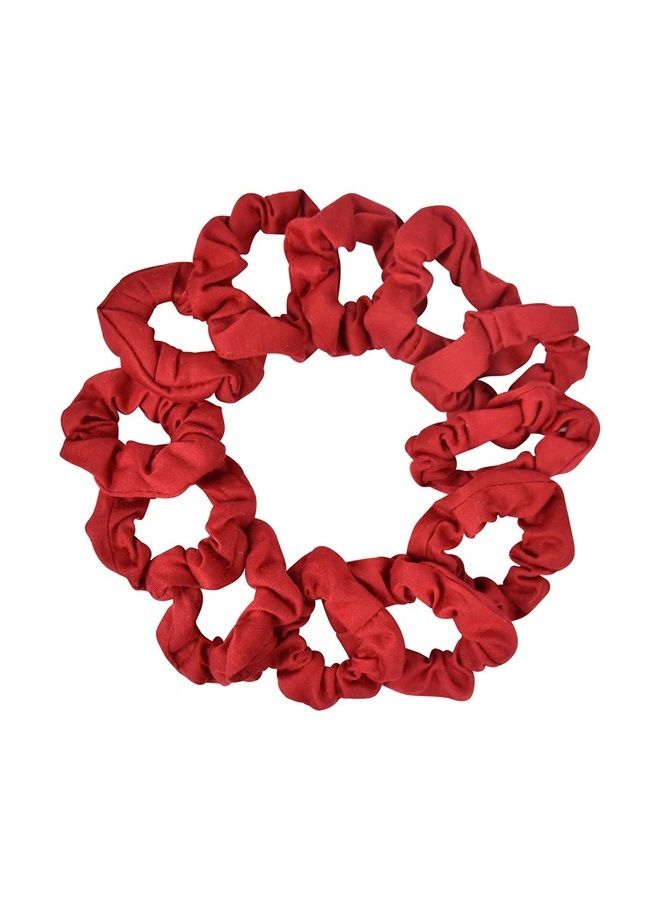 Motique Accessories 12 Pack Small Scrunchies Cotton Hair Scrunchy (Red) - Image 1